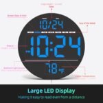 Large LED Digital Wall Clock with Date, Temperature & Auto-Brightness | Modern Plug-In Clock for Home & Office - Image 3