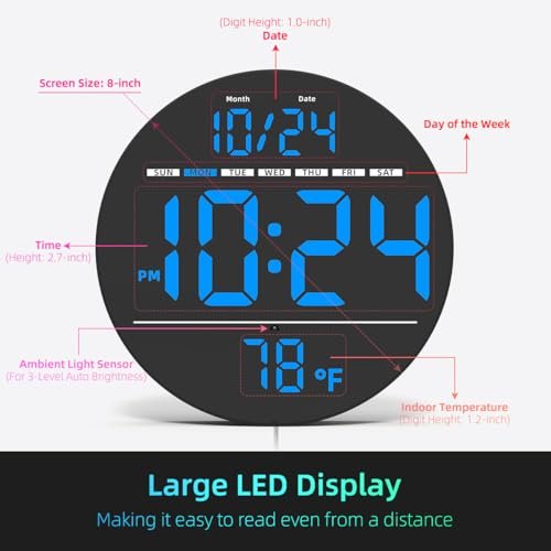 41jGdBsCGL._SL500_.jpg Large LED Digital Wall Clock with Date, Temperature & Auto-Brightness | Modern Plug-In Clock for Home & Office - Image 3