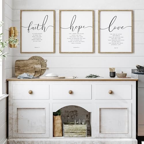 41jjjjkTmBL._SL500_.jpg Houmury Set of 3 11"x14" Framed Farmhouse Bible Verses Wall Art for Christian Home Decor - Image 7