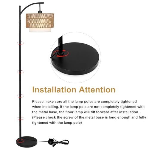 41k6bpTOh7L._SL500_.jpg Arc Floor Lamp for Living Room: 3 Color Temperatures, Remote-Controlled, Dimmable Bulb, Boho Style with Rattan Shades - Image 8
