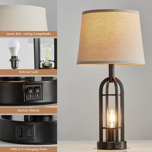 41kWWReqiL._SL500_.jpg SRJJA Set of 2 Black Table Lamps - Farmhouse Style with USB A+C for Living Room & Bedroom End Tables - Image 5