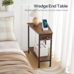 HOOBRO Wedge End Table with Charging Station, Rustic Brown Triangle Accent Table for Small Spaces - Image 8