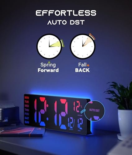 41knJ0v8bL._SL500_.jpg EASYERA 16.5" Digital Wall Clock: Bluetooth Sync, RGB Lights, Remote Control, Dual Alarms, Auto DST, Temp Display - Perfect for Classroom & Gaming. - Image 8