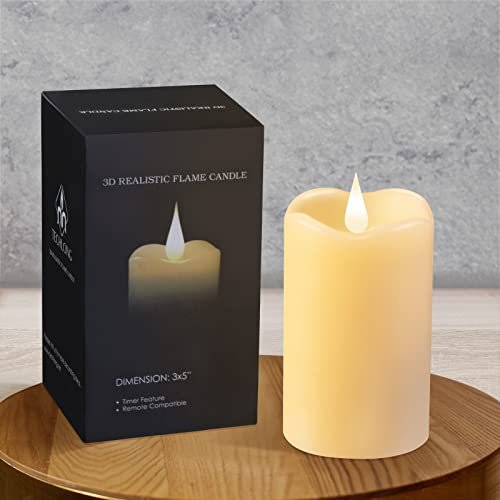 TECHLONG 3D Moving Flame Flameless Candles: Ivory LED Pillar, 1000+ TECHLONG Flickering Flameless Candles with 3D Moving Flame, Last 1000+ Hours Battery Operated Candles with Timer, Ivory Real Wax Pillar Electric LED Candle for Wedding Christmas Party/3" x 5"