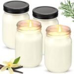 MTLEE 4 Pack 12 oz Mason Jar Soy Candle with Essential Oils Scented Soy Wax Candles for Home Valentine Wedding Birthday Gift Farmhouse Collection Baby Shower Party(Vanilla)