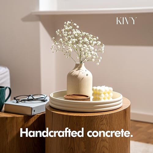41ndHvOYcnL._SL500_.jpg KIVY 11" Round Decorative Concrete Tray - Modern Coffee Table Centerpiece for Living Room & Bedroom (Cream) - Image 2