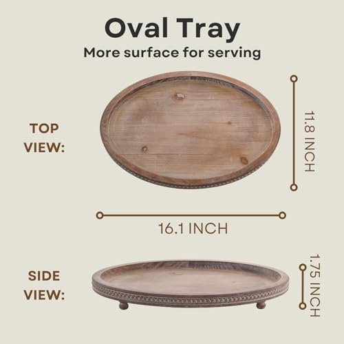 41oPq4GuamL._SL500_.jpg FESTWIND Oval Wooden Decorative Tray for Coffee Table, Kitchen, Entryway - Small Beaded Holiday Decor - Image 4