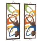CroBlissful 2 Pcs Mid Century Wall Art Mid Century Modern Decor Elegance Wall Accents Wood Abstract Decor Geometric Panels for Interior Panel Wood Art for Home Living Room