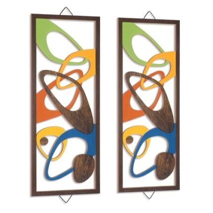 CroBlissful 2 Pcs Mid Century Wall Art Mid Century Modern Decor Elegance Wall Accents Wood Abstract Decor Geometric Panels for Interior Panel Wood Art for Home Living Room