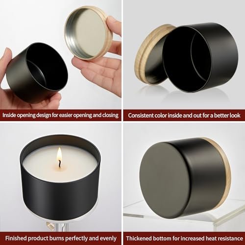 41p3iTdqa2L._SL500_.jpg MGLIFEUL Black Candle Tins, 4oz (12-Pack) for DIY Candle Making, Includes Lids & Gift Box Packaging. - Image 5