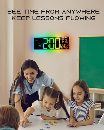 41q7YbjmwqL._SL500_.jpg EASYERA 16.5" Digital Wall Clock: Bluetooth Sync, RGB Lights, Remote Control, Dual Alarms, Auto DST, Temp Display - Perfect for Classroom & Gaming. - Image 6