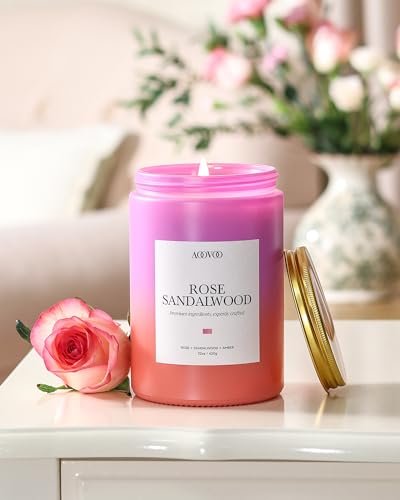 41qR18Pp-FL._SL500_.jpg AOOVOO Rose Sandalwood Candle - 22 oz Soy Candle, 120 Hours Burn, Relaxing Gift for Women. - Image 2