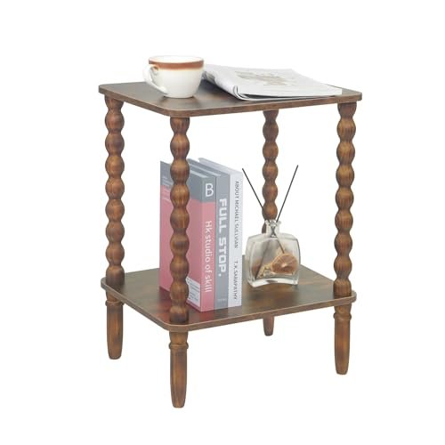 Fultyle Rustic Brown Side Table: Compact 2-Tier End Table with Fultyle Side Table, Small End Table with Storage Shelf, 2-Tier Small Coffee Tables Living Room for Bedroom, Narrow Spaces (Rustic Brown)