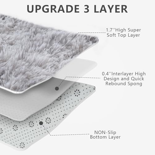 41qvXzNMBgL._SL500_.jpg Ultra Soft 5x8 Shag Area Rugs for Bedroom & Living Room, Fluffy Tie-Dye Grey Indoor Carpet for Kids’ Rooms & Nursery Decor. - Image 5