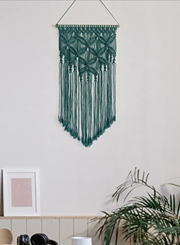 41rSjeG6aqL._SL500_.jpg Winterdemoon Handmade Cotton Macrame Wall Hanging in Deep Green for Chic Home Decor. - Image 4