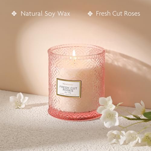 41sG1EjGYWL._SL500_.jpg Rose Scented Candles - Luxury Pink Decorative 19oz Soy Wax Gifts for Mother's Day. Perfect for Home! - Image 3