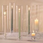 Volens Hurricane Glass Candle Holders - Set of 6 Candlestick Holders for Taper Candles with Windproof Cylinder Covers 14" Tall Clear Glass Chimney Cover for Wedding Table Centerpiece Home Decor