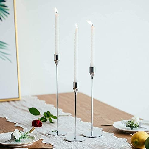 41tXeXPzQkL._SL500_.jpg Denique Candlestick Holders Set - 6 Silver Taper Holders for Vintage Modern Table Centerpieces, Home & Wedding Decor. - Image 3