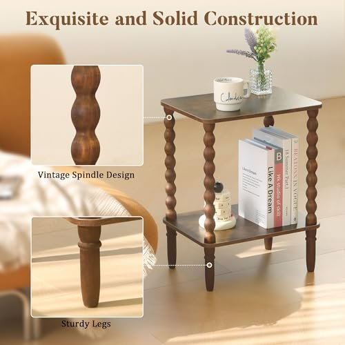 41u1ygte8OL._SL500_.jpg Fultyle Rustic Brown Side Table: Compact 2-Tier End Table with Storage for Small Spaces. - Image 4