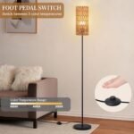 Ruiever Farmhouse Rattan Floor Lamp: Modern Black Standing Lamp with 3-Color LED Bulb and Foot Switch - Image 7