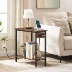 HOOBRO Wedge End Table with Charging Station, Rustic Brown Triangle Accent Table for Small Spaces - Image 5