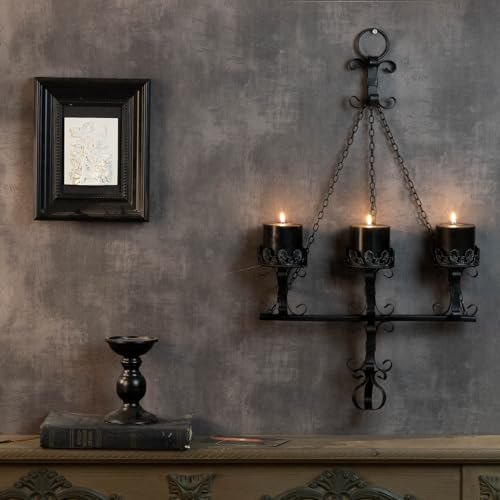 41wAbg09VL._SL500_.jpg Black Wall Candle Sconces - 3 Iron Candelabras for Gothic Victorian Decor in any Room - Image 4