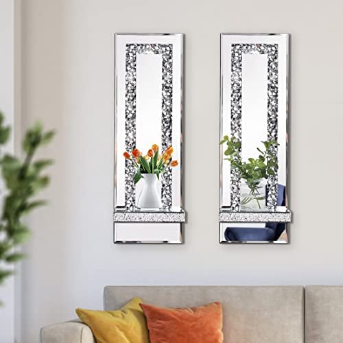 41wljzCYn0L._SL500_.jpg Aeveco Crystal Crush Diamond Wall Candle Sconces - Set of 2 Silver Holders for Living & Dining Rooms (Rectangle Stripe Style 4) - Image 4