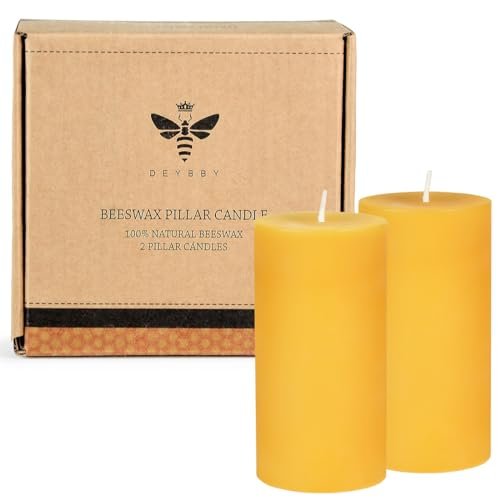 41xUjTKyBsL._SL500_.jpg Natural Beeswax Pillar Candle Set - Smokeless, Dripless, Long-Lasting, 1.89x3.86 inch (2 Pack) for Home Decor & Prayers, Brown - Image 8