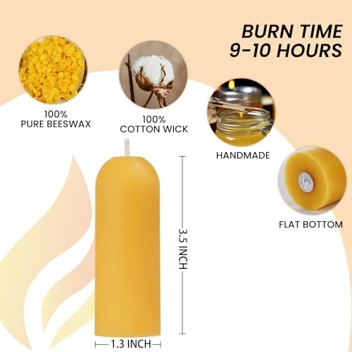 41xcHTND79L._SL500_.jpg 4-Pack Small Beeswax Pillar Candles - 10-Hour Burn Time, Ideal for Home, Travel & Power Outages, Classic Style (3.5"x1.3") - Image 2