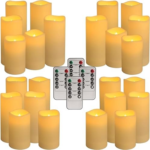 41xnqMjGfL._SL500_.jpg YOROXRG 24-Piece Waterproof LED Flameless Candle Set with 4 Remotes & Timers - Perfect for Halloween & Weddings (H: 4" 5" 6", D: 2.2") - Image 4