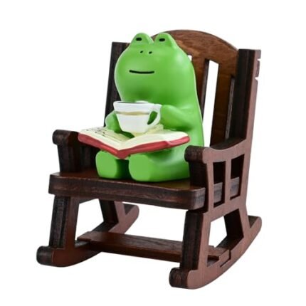 Mevodeata Cute Mini Frog Figurine with Small Sofa Resin Figure for Office Home Decor for Frog Lovers (Rocking Chair)