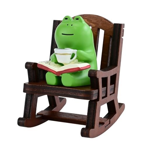Mevodeata Mini Frog Figurine with Sofa - Adorable Resin Home Mevodeata Cute Mini Frog Figurine with Small Sofa Resin Figure for Office Home Decor for Frog Lovers (Rocking Chair)