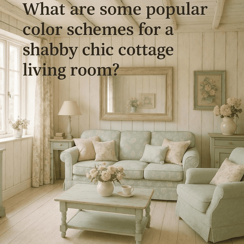 What are some popular color schemes for a shabby chic cottage living room?