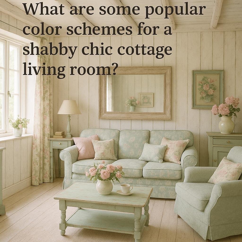 What are some popular color schemes for a shabby chic cottage living room?