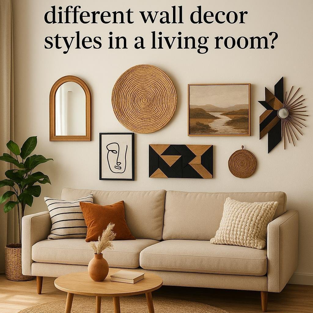 How can I mix and match different wall decor styles in a living room?