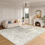 Befbee 8x10 Beige Area Rug: Washable, Stain-Resistant Vintage Design for Living & Dining Rooms. Non-Slip. - Image 4
