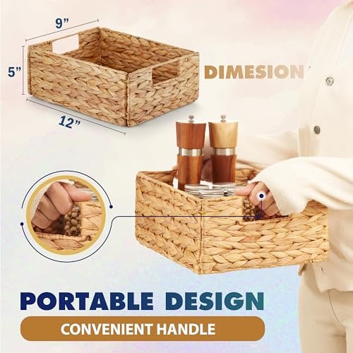51W4dnStsL._SL500_.jpg BLUEWEST Water Hyacinth Storage Baskets (Set of 6) – Stylish, woven organizers with handles for laundry and shelf storage. - Image 3