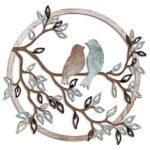 Ferraycle Metal Wall Art Bird on Tree Branch Silhouette Bird Art Decor for Living Room Garden Bedroom Office Home Wall Housewarming Party Decor(Fresh Color)