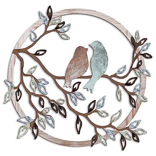 Ferraycle Metal Wall Art: Bird on Tree Branch Silhouette, Ideal Ferraycle Metal Wall Art Bird on Tree Branch Silhouette Bird Art Decor for Living Room Garden Bedroom Office Home Wall Housewarming Party Decor(Fresh Color)
