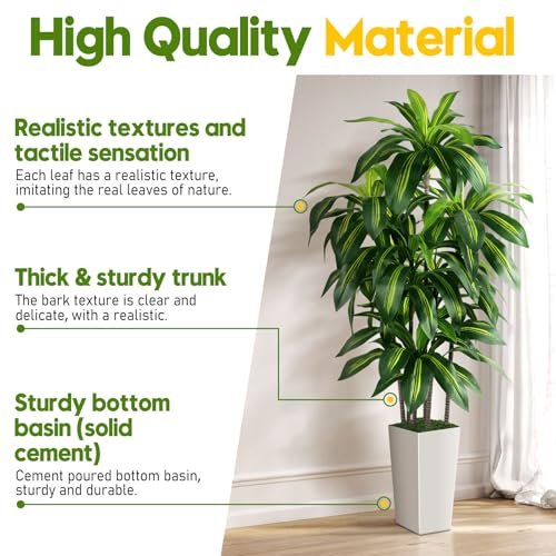 51-r2d7R6yL._SL500_.jpg 5FT Artificial Dracaena Tree with White Planter - Perfect for Home & Office Decor, Ideal Housewarming Gift! - Image 2