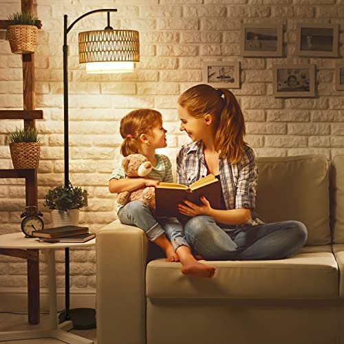 510LsI7e1fL._SL500_.jpg Arc Floor Lamp for Living Room: 3 Color Temperatures, Remote-Controlled, Dimmable Bulb, Boho Style with Rattan Shades - Image 9
