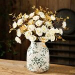 Green and Beige Vintage Chinoiserie Floral Vase - Rustic 7.8 Inch Ceramic Decor for Home, Office, and Grand Millennial Style. - Image 6