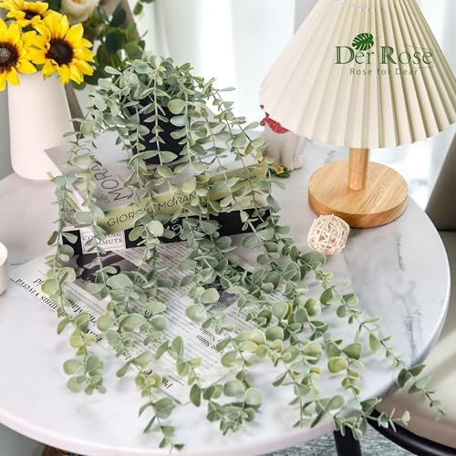 511mLLU52DL._SL500_.jpg Der Rose 1Pc Fake Eucalyptus Plant: Artificial Hanging Decor for Vintage Boho Farmhouse and Office Spaces. - Image 2