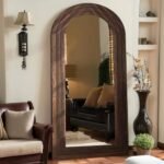 ZHUNFA 71x32 Arched Full-Length Mirror with Solid Wood Frame for Bedroom & Living Room, Brown Finish. - Image 9