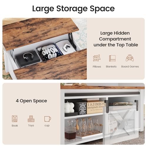 511nNN-5JxL._SL500_.jpg SEDETA 31.5" Lift Top Coffee Table: Farmhouse Design with Large Hidden Storage & Adjustable Shelves, White - Image 7