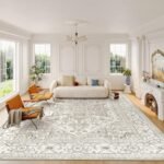 befbee 8x10 Area Rugs for Living Room, Stain Resistant Neutral Washable Rugs for Dining Room, Vintage Non-Slip Thin Large Size Beige Area Rug, Printed Vintage Home Decor Rug(Beige)