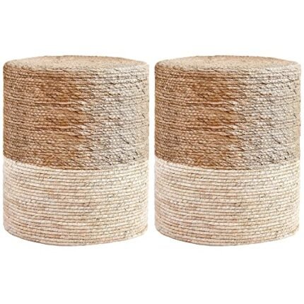 Wimarsbon 2Pcs Pouf Ottomans, Natural Seagrass Foot Stool, Hand Weaving Round Ottoman, Boho Decorative Seat, Jute Braided Pouffe Poof Accent Sitting Footrest for Living Room