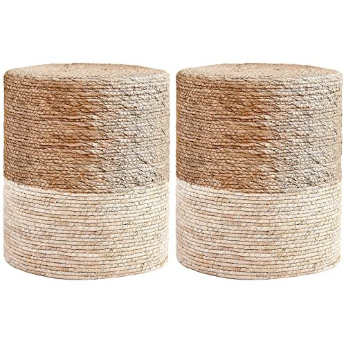 Wimarsbon 2-Pack Seagrass Pouf Ottomans: Handwoven Boho Footstools for Living Wimarsbon 2Pcs Pouf Ottomans, Natural Seagrass Foot Stool, Hand Weaving Round Ottoman, Boho Decorative Seat, Jute Braided Pouffe Poof Accent Sitting Footrest for Living Room