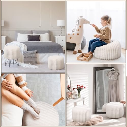 512pVgPmDzL._SL500_.jpg Teenyyou 2-Pack Faux Rabbit Fur Unstuffed Pouf Covers - 20x15 Inch Ottoman Foot Rest, Beige - Image 6