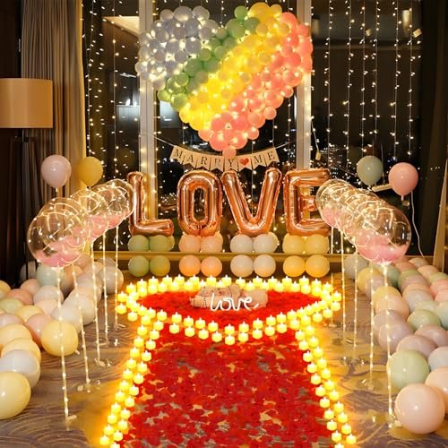 513lK8OsNzL._SL500_.jpg 6000 Pcs Artificial Rose Petals + 72 Flameless LED Heart Tea Lights for Romantic Wedding Decor. - Image 2